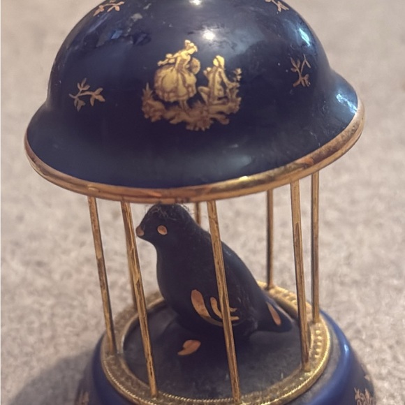 Limoges France Cobalt & Gold Hand Painted & Transferware Porcelain Bird Cage